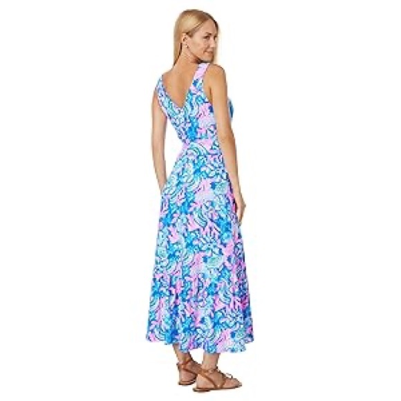 New Lilly Pulitzer Madsen Midi Dress Blue Tang Sitting Seaside SMALL - Picture 2 of 3